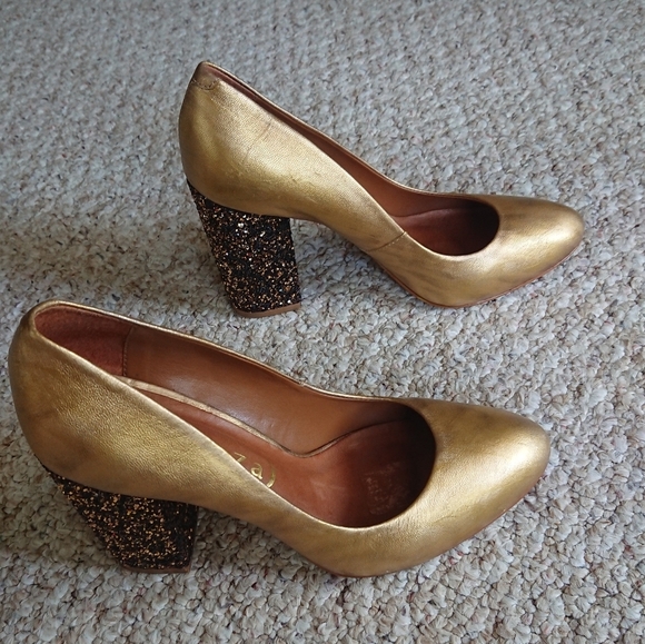 Anthropologie Vicenza Gold Chunky Heels with Glitter Block Heel size 37/36.5 - Picture 5 of 14